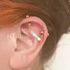 16g 14g Opal crystal chain industrial piercing earrings, Helix cartilage 2 studs