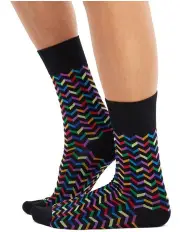 [Chusette] Men's Socks in Black zigzag print 10 Pack