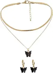[FRCOLOR] 1 Set Fashionable Butterflies Jewelry Set Delicate Necklace Earring Ensemble for Women Present for Birthdays Anniversaries Parties and Daily Wear Unique Design with Fine