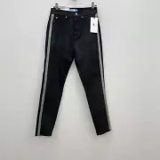 7 For All Mankind Blair Ankle Skinny Black Side Stripe Coated Pants Women 26 NEW