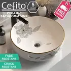 Cefito Ceramic Bathroom Sink Round Basin Vanity Hand Wash Bowl with Pattern