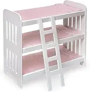 Badger Basket Triple Doll Bunk Bed with Ladder and Bedding Fits American Girl Dolls, White/Pink
