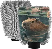XYMZR Capybara Swim Funny Absorbent Microfiber Car Wash Mitt, Funny Cute Anime Scratch Free for Cars Cleaning, Home Cleaning Mitts, 2 Pack, 10.24” L x 7.09” W