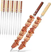POPETPOP 12Pcs Multi Function BBQ Skewers Stainless Steel Wooden Handle Grill Sticks for Outdoor Barbecues Camping and Picnics Durable and Easy to Clean