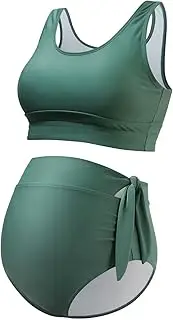 [GINKANA] Maternity Bikini Two Piece Tie Knot High Waisted Bikini Set Summer Maternity 2 Piece Swimsuit Racerback Bathing Suits