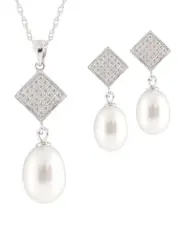 Splendid Pearls Silver Pearl Necklace & Earrings
