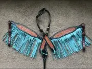 Western Black Leather Set of Headstall and Breast Collar with Fringe