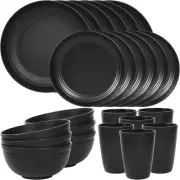 Quatish 24 Piece Plates and Bowls Sets of 6, Unbreakable Wheat Straw Dinnerware