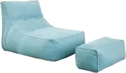 Giant Bean Bag Chair Cover (Cover only, No Filler) Soft Fine Velvet Cotton Sofa Washable Bean Bag Couch Cover for Adult and Teens with Liner 100x75x75cm,Light Blue