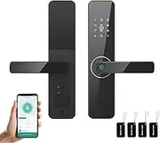 QZTHOU Smart Door Lock with Reversible Handle,Keyless Entry Lock,Touchscreen Electronic Door Lock with 5 Opening Methods,IC Cards/Password/Keys/Fingerprints/APP,for Home,Rental,Office and Hotel