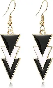 [JNONL] Handmade Simple Metal Black White Enamel Triangle Geometric Dangle Drop Earrings Earrings for Women Girls Party Jewelry Gifts