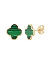 Italian Gold 14K Malachite Clover Studs