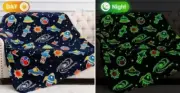 GALAXY-GLOW IN THE DARK - THROW BLANKET- NEW- 50" X 60"-MULTI-COLOR