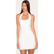 Cream Keyhole Open Front Tailored Woven Dress, Cream