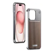 For Iphone 15 Aluminum Alloy Aromatherapy Wood Grain Phone Case