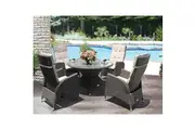HAWTHORN - 5 Piece Outdoor Wicker Recliner Chair Dining Set