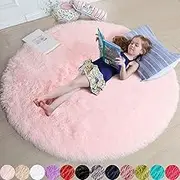 Cross-Border Thickened Plush Round Carpet Living Room Sofa Floor mat Washable Bedside Blanket mat Pink Thickened 120 * 120cm Red