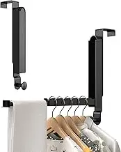 Folding Over The Door Clothes Drying Rack, Fits 1 3/8" Doors, Super Heavy Duty Aluminum Alloy Wreath Garland Hook Hanger, Foldable Portable Bathroom Accessories Towel Rack, Black