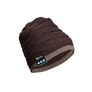 Knit Hat Autumn and Winter Casual Fish Pattern Hat Wireless Call Music Bluetooth 5.0 Headset Hat-Brown
