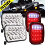 For Jeep Wrangler 1986-1995 YJ 7x6" 5x7 LED Headlights Hi/lo + RED Tail Lights (for: Jeep)