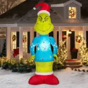 Airblown Inflatable Christmas Fuzzy Plush Grinch in Blue Sweater 10 ft Gemmy