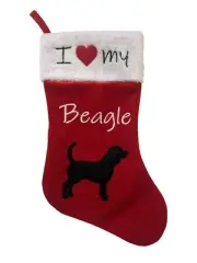 I love My Beagle Dog Red Christmas Stocking Embroidery Embroidered silhouette