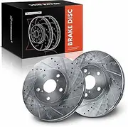 A-Premium Front Vented Drilled and Slotted Disc Brake Rotors Set Compatible with Lexus IS300 2001-2005, GS300 1993-2005, GS400 1998-2000, GS430 2001-2005, LS400 1993-1994, SC400 1992-2000 2-PC Set