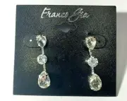 Franco Gia Silver Plated Earrings Stud Back Cubic Zirconia's Teardrop Round Drop
