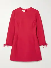 [Valentino Garavani] Valentino Garavani - Bow-detailed Wool And Silk-blend Mini Dress - Red - IT38 IT 38 Red