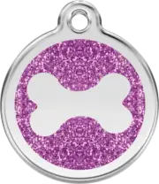 Red Dingo Glitter Bone Tag Purple - Lifetime Guarantee - Cat, Dog, Pet ID Tag En