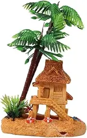 Happyyami Simulated Square Mongolian Building Aquarium Landscape Miniature Resin Coconut Tree Ornament for Fish Tank Decoration Creative DIY House Aquarium Decor