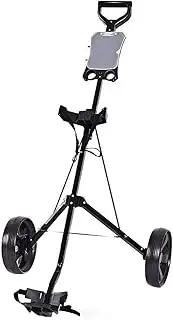 Folding Golf Push Cart - Iron Foldable 2 Wheel Golf Bag Stand | Outdoor Sports Accessories, Portable Lightweight Ball Pouch Holder, for Concrete, Grass