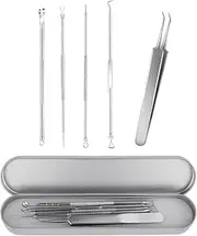 Blackhead Remover Tool Pimple Popper Tool Kit 5 Pack Blackhead Extractor Tools with Case Comedone Zit Acne Blemish Whitehead Removal Kit Professional Stainless Steel Extractor Tools for Face Nose
