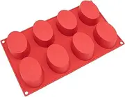 Freshware SL-118RD 8-Cavity Oval Silicone Mold for Soap, Cake, Bread, Cupcake, Cheesecake, Cornbread, Muffin, Brownie, and More, Red