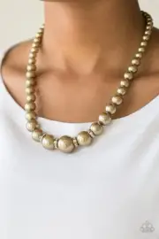 Paparazzi Party Pearls - Brass - Beaded Necklace & Earrings