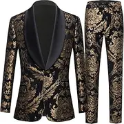 [GHNXCY] Mens Suit Jacquard Silm Fit 2-Piece Shawl Lapel Tuxedo Wedding Party Prom Suit Set