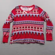 Victoria’s Secret Thermal Pajama Top Women’s Large Red Aztec Round Neck NWT