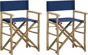 Folding Director's Chairs 2 pcs Blue Bamboo and Fabric,Wooden Folding Directors Chairs Grey Pop-Up Garden Seats Outdoor Furniture
