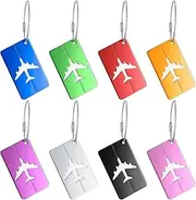 QOOSIKICC 8 Pcs Metal Luggage Tags, Travel Tags for Luggage, Suitcase Tag with Name Address Tel Email Labels, Baggage Handbag Labels Prevent Loss for Travel Business Trip Suitcase