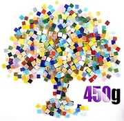 Swpeet 1 Pound Mosaic Tiles Mixed Color Mosaic Glass Pieces with Organizing Container, Genuine Mosaic Tiles Glass Pieces Mosaic Perfect for Home Decoration Crafts Supply (Panchromatic, Square)