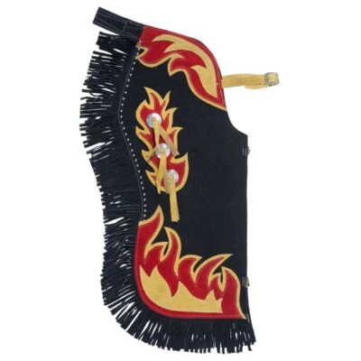Kid's Suede ~RODEO CHAPS~ Mutton Bustin'/Buster - BLACK - RED FLAMES Leather