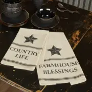 FARMHOUSE STAR COUNTRY LIFE MUSLIN UNBLEACHED NATURAL TEA TOWEL Set 2 19x28 ms