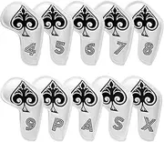 Poker Ace Golf Iron Covers 10pcs,White Golf Iron Head Covers Synthetic Leather Golf Iron Headcovers,Golf Club Head Covers for Iron Set with Magic Tape Fit All Brands Callaway Ping Taylormade Cobra