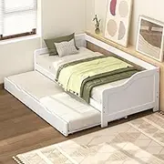 ALFORDSON Todd Series 2X Single Size Wooden Daybed Base, Bed Frame Trundle in White, Under-Bed Sliding Trundle for Adults and Kids