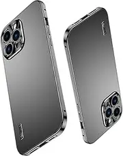 Yohryi Case for iPhone 15 Pro Max/15 Pro/15, Ultra-Thin Lightweight Magnetic Attraction Metal Frame Anti-Scratch Protective Matte Frosted PC Back with Camera Lens Protection,Black,15