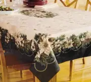 St Nicholas Square Christmas Noel Border 60x118 Oblong Tablecloth NWT Kohls