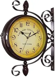 Garden Clock Weatherproof Outdoor, 15 inch Classic 360 ° Rotation on Both Sides Station Clock with Station Holder Outdoor Clock Garden Indoor Outdoor Decoration Wall Clock Outdoor Garden Clocks