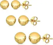 [PORI JEWELERS] 14K Solid Gold Ball Stud Earrings (3-Pair-Pack) 3MM 4MM and 5MM - Choose a Color