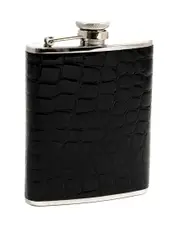 Bey-Berk 6oz Stainless Steel Black Croco Leather Flask