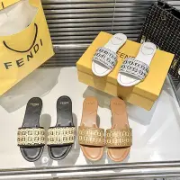 在飛比找Yahoo!奇摩拍賣優惠-現貨直出 FENDI 芬迪老花編織拖鞋女時尚一字老花歐美拖鞋